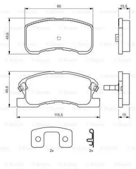 Комплект гальмівних колодок передн, DAIHATSU MOVE, SIRION, YRV TOYOTA DUET 1.0/1.3 04.98- BOSCH 0986424697