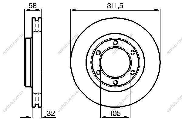 Диск гальмівний ПЕРЕДН ВЕНТИЛ TOYOTA LANDCRUISER 80 4.0I 12V 90.01- 0 986 478 580-ua BOSCH 0986478580 (фото 1)