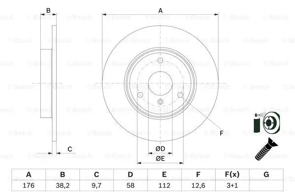 Диск гальмівний передн лів/прав SMART CABRIO, CITY-COUPE, CROSSBLADE, FORTWO, ROADSTER 0.6-Electric 07.98- BOSCH 0986479E74 (фото 1)