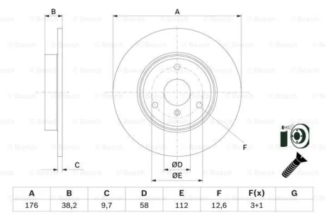 Диск гальмівний передн лів/прав SMART CABRIO, CITY-COUPE, CROSSBLADE, FORTWO, ROADSTER 0.6-Electric 07.98- BOSCH 0986479E74