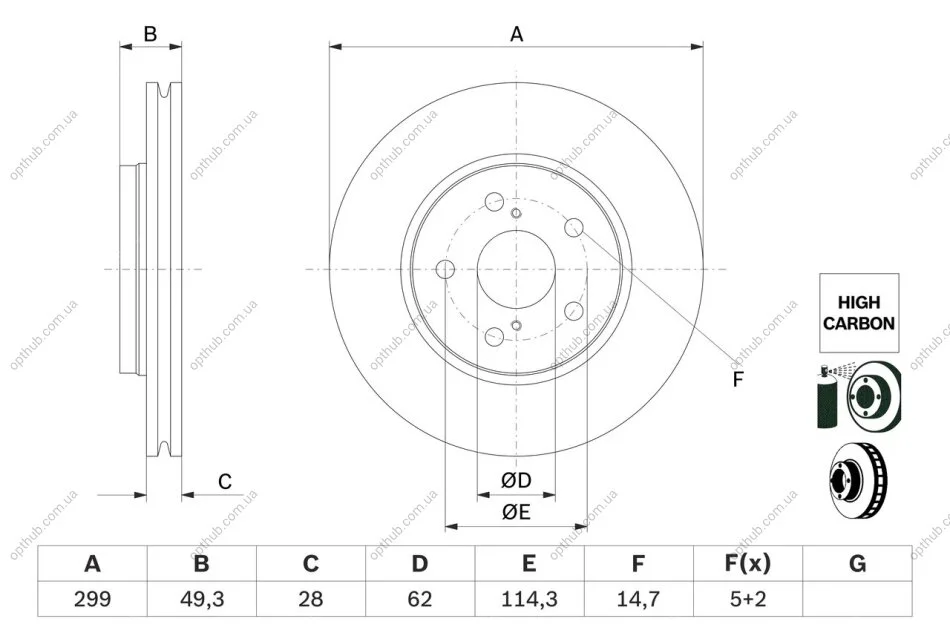 Диск гальмівний ПЕРЕДН TOYOTA C-HR (X1) 10/16-,TOYOTA COROLLA ESTATE (E21) 02/19-,TOYOTA COROLLA 0 986 479 F49-ua BOSCH 0986479F49 (фото 1)