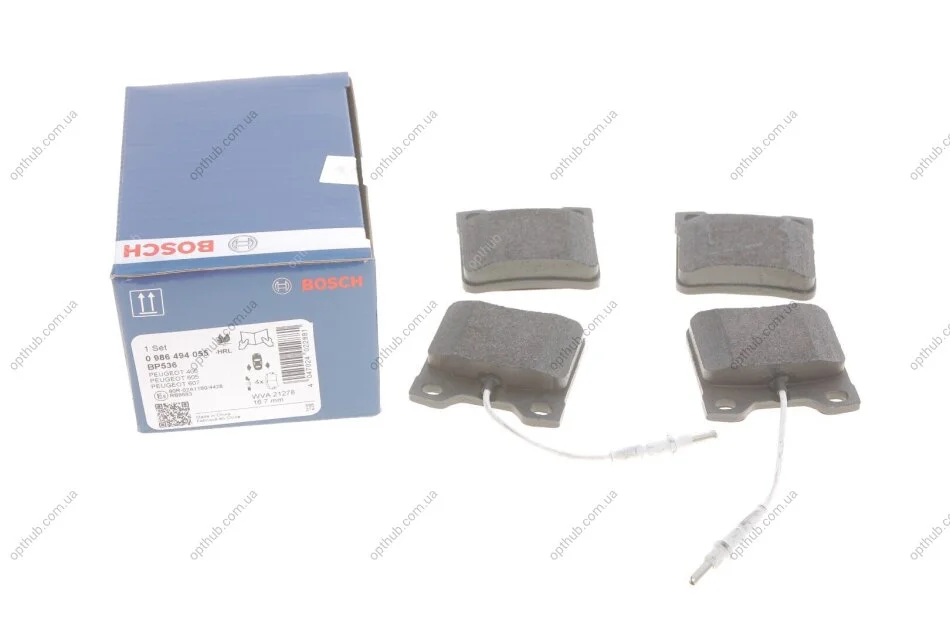 Колодки гальмівні (задні) Peugeot 406 96-04/605 89-11 (+датчики) UA63 BOSCH 0 986 494 055 (фото 1)