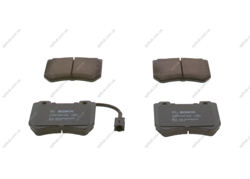 Колодки гальмівні дискові ПЕРЕДН ALFA ROMEO 159 1.8-2.2 05- 0 986 494 402-ua BOSCH 0986494402 (фото 1)