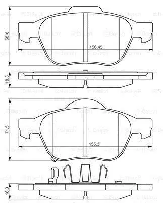 Комплект гальмівних колодок передн, TOYOTA AVENSIS, COROLLA 1.4-2.0D 05.97-02.03 BOSCH 0986494485 (фото 1)