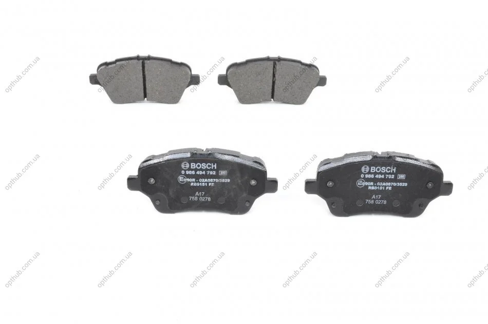 Колодки тормозные дисковые передние FORD TOURNEO COURIER 1.0-1.6 2014-,FIESTA VI 1.6 2013-,B-MAX 2012- BOSCH 0 986 494 792 (фото 1)