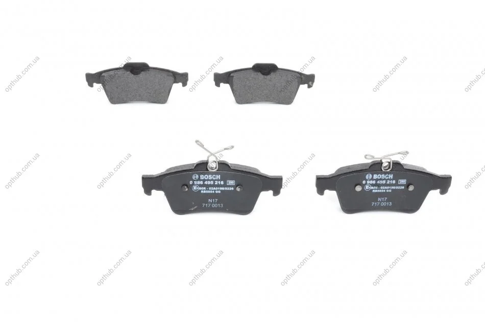 Колодки гальмівні дискові ЗАДН FORD FOCUS C-MAX 03-07,FOCUS II 04-;MAZDA 3 03-, 5 05-;VOLVO C30 BOSCH 0 986 495 216 (фото 1)