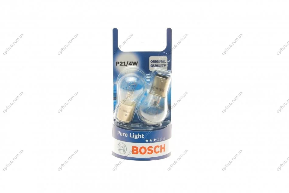 Лампа розжарювання P21/4W 12V 21/4W PURE LIGHT (blister 2шт) (вир-во Bosch) BOSCH 1 987 301 015 (фото 1)