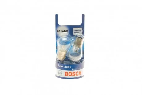 Лампа розжарювання P21/4W 12V 21/4W PURE LIGHT (blister 2шт) (вир-во Bosch) BOSCH 1 987 301 015