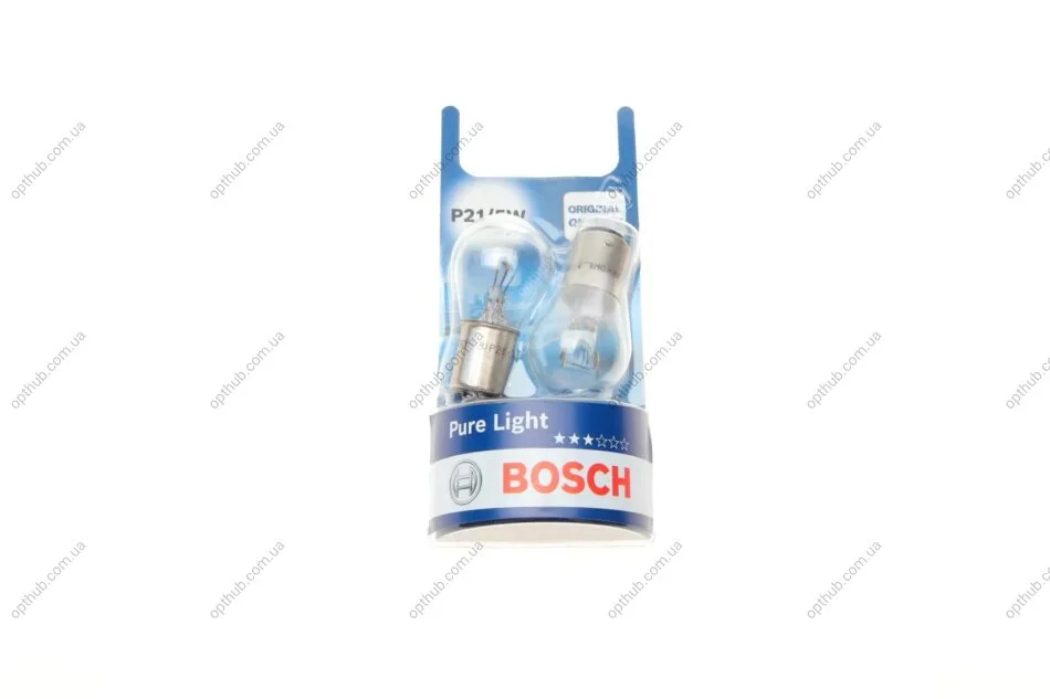 Лампа розжарювання P21/5W 12V 21/5W PURE LIGHT (blister 2 шт) (вир-во Bosch) BOSCH 1 987 301 016 (фото 1)