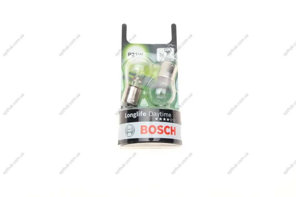 Лампа (упаковка-блістер 2шт) P21W 12В 21Вт BA15S основна лампа Longlife Daytime BOSCH 1 987 301 050 (фото 1)
