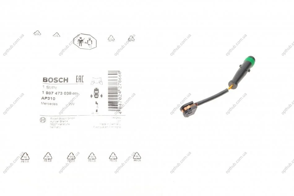 Датчик зносу гальмівних колодок (задніх) MB Sprinter/VW Crafter 06- (L=85mm) UA63 BOSCH 1 987 473 038 (фото 1)