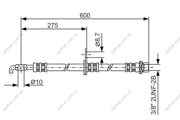 Шланг гальмивний (передний) (L) Toyota Avensis/Corolla 1.4-2.4D 01-08 (L=581mm) UA63 BOSCH 1 987 476 246 (фото 1)