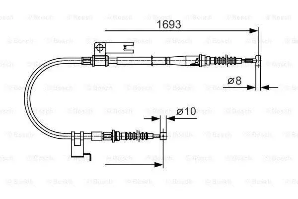 Трос ручника (задний) (L) Mazda 323 VI/626 V 97-04 (1693/1480mm) (opt-om) BOSCH 1 987 477 917 (фото 1)