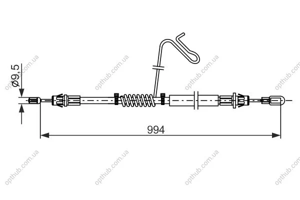 Трос ручного гальма ЗЗАДУ ПРАВОРУЧ FORD TRANSIT (FA_ _) 2006-2014 1 987 482 882-ua BOSCH 1987482882 (фото 1)