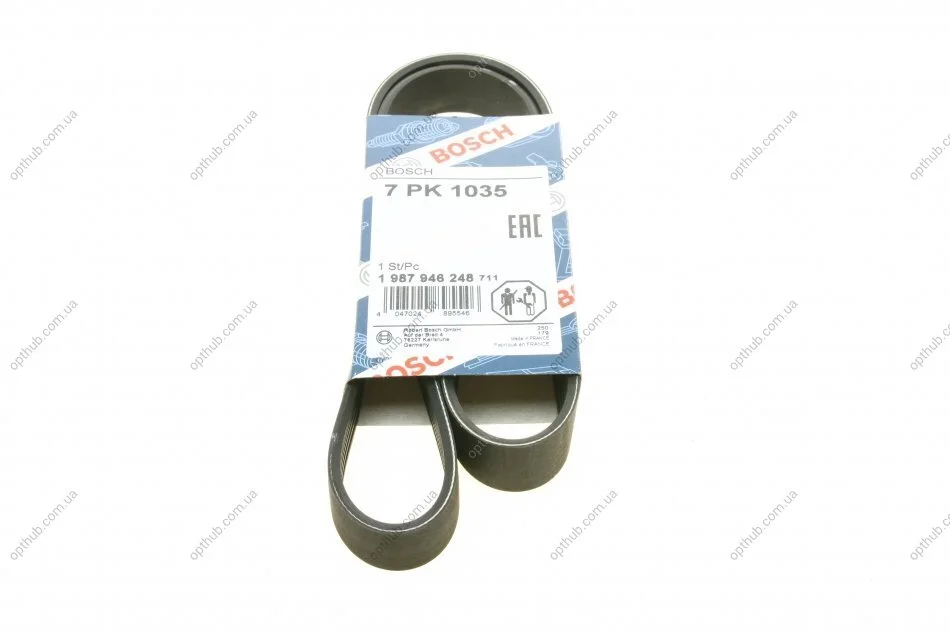 Ремінь генератора Renault Clio III/Modus/Twingo 1.2 05-/BMW 7 (E38) 5.4 94-01 (7PK1035) UA63 BOSCH 1 987 946 248 (фото 1)