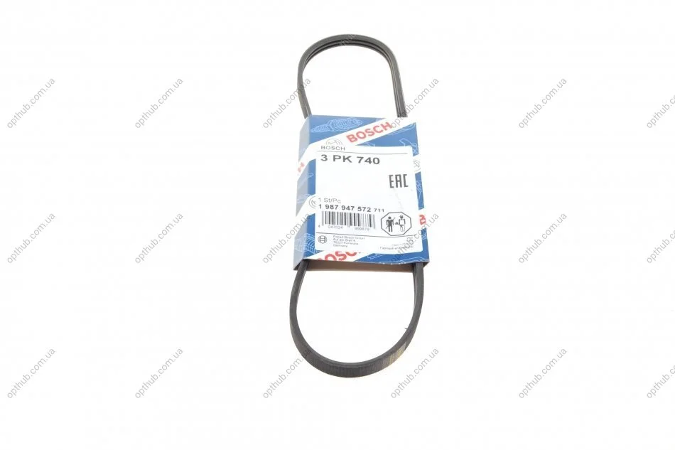 Ремінь генератора Renault Clio/Kangoo 1.2 98- (3PK740) (opt-om) BOSCH 1 987 947 572 (фото 1)