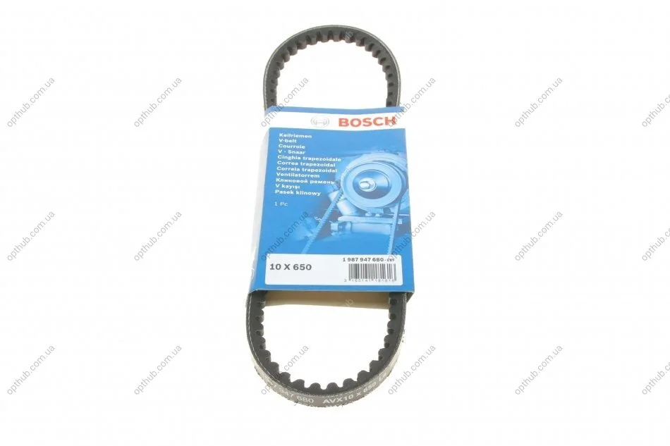 Ремінь генератора VW T4 1.9D/TD 00-03/Peugeot 405/309/205 1.8/1.9D 88-97 (10x650) (opt-om) BOSCH 1 987 947 680 (фото 1)