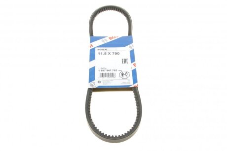 Ремінь генератора Audi 100/200/VW Caddy II/Golf III/IV/Passat/Sharan -04 (11.5x790) UA63 BOSCH 1 987 947 782