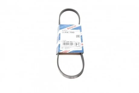 Ремінь генератора Renault Kangoo/Clio II 1.2 01-/Dacia Logan/Sandero 1.2 16V 06- (3PK750) UA63 BOSCH 1 987 948 363