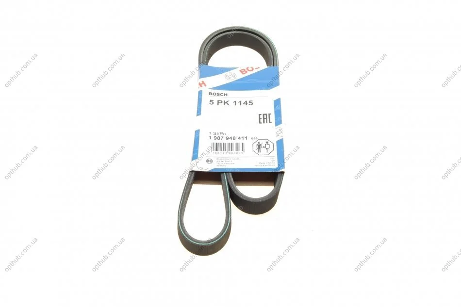 Ремінь генератора Fiat Doblo 1.4 05-/ Toyota Avensis Verso/ Previa 2.0 01-09 (5PK1145) (opt-om) BOSCH 1 987 948 411 (фото 1)