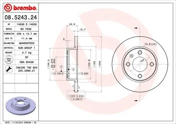 Гальмівний диск BREMBO 08.5243.24 (фото 1)