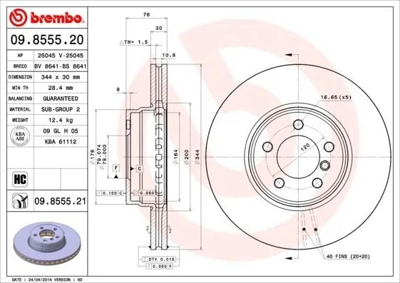 Тормозной диск BREMBO 09.8555.21 (фото 1)