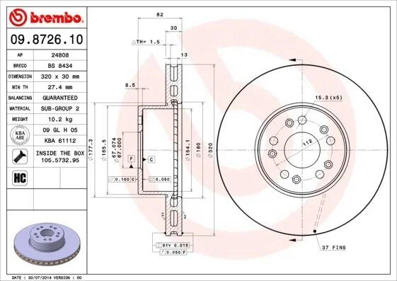 Тормозной диск BREMBO 09.8726.10 (фото 1)