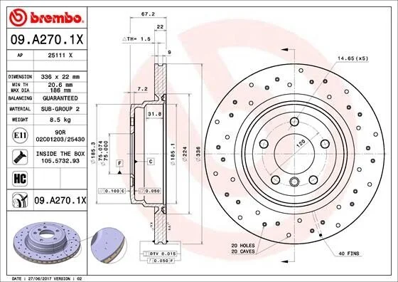 Гальмівний диск BREMBO 09.A270.1X (фото 1)