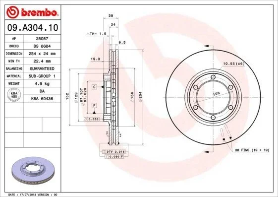 Тормозной диск BREMBO 09.A304.10 (фото 1)