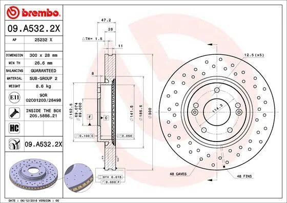Гальмівний диск BREMBO 09A5322X (фото 1)
