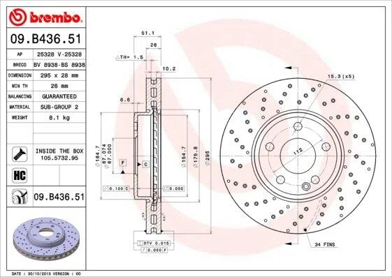 Диск гальмівний BREMBO 09.B436.51 (фото 1)