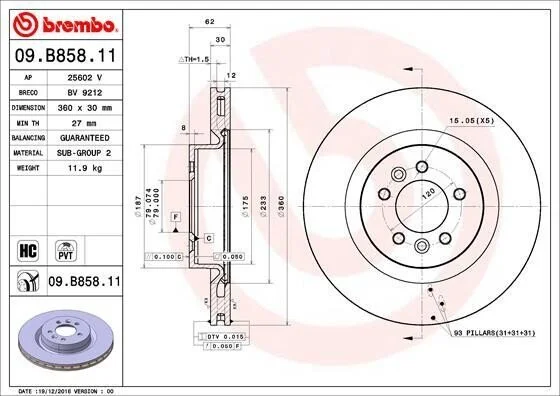 Гальмівний диск BREMBO 09.B858.11 (фото 1)