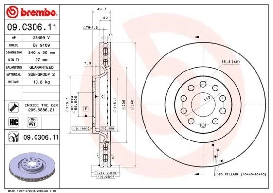 Гальмівний диск BREMBO 09.C306.11 (фото 1)