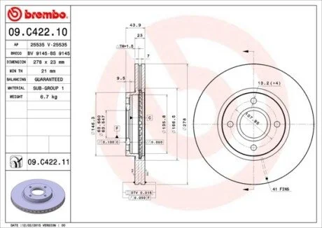 Гальмівний диск BREMBO 09.C422.11
