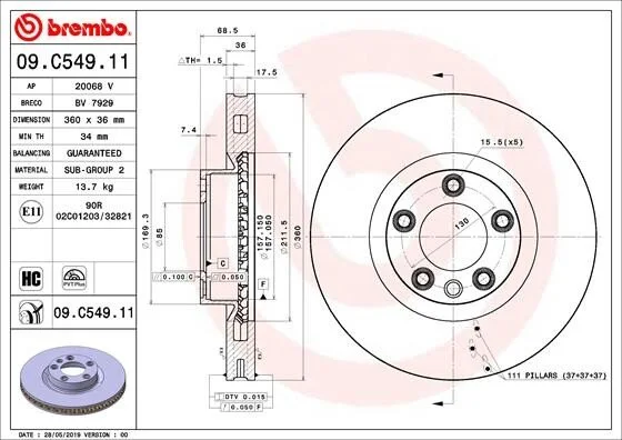 Тормозной диск BREMBO 09.C549.11 (фото 1)