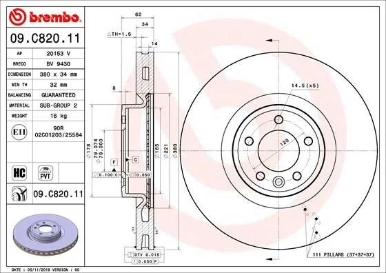 Гальмівний диск BREMBO 09.C820.11 (фото 1)