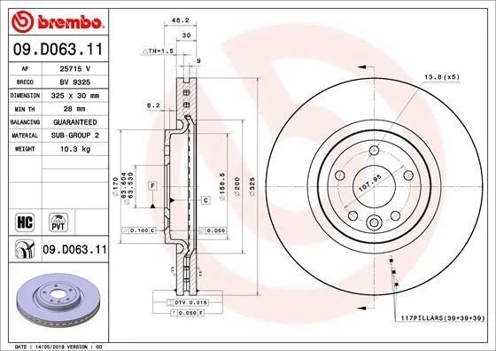 Тормозной диск BREMBO 09.D063.11 (фото 1)
