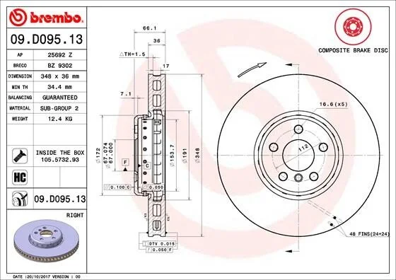 Тормозной диск BREMBO 09.D095.13 (фото 1)