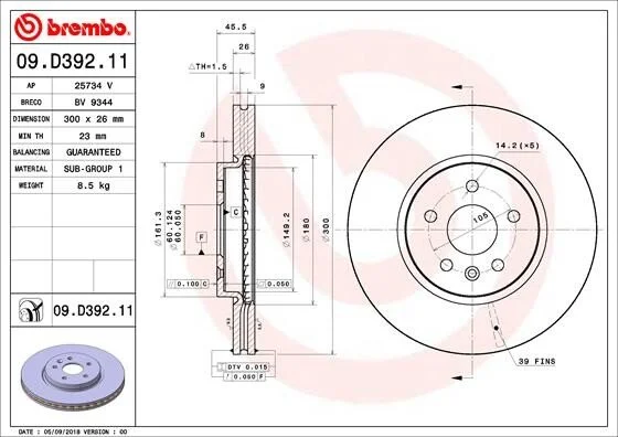 Тормозной диск BREMBO 09.D392.11 (фото 1)