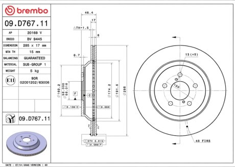 Тормозной диск BREMBO 09.D767.11