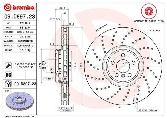 Диск гальмівний BREMBO 09.D897.23 (фото 1)