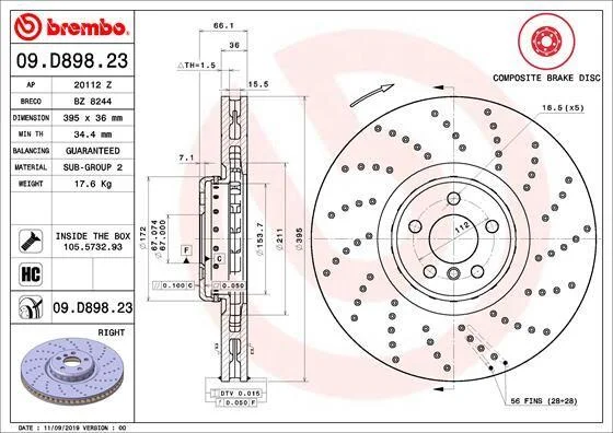 Диск гальмівний BREMBO 09.D898.23 (фото 1)