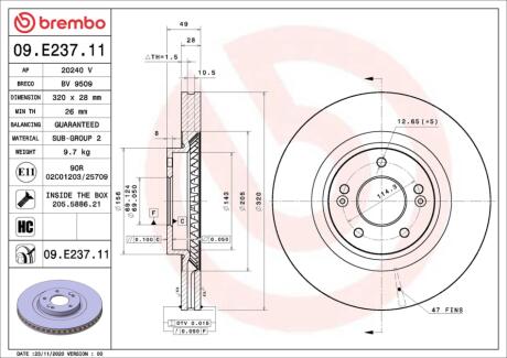 Диск гальмівний BREMBO 09.E237.11