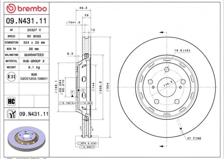 Диск тормозной BREMBO 09.N431.11