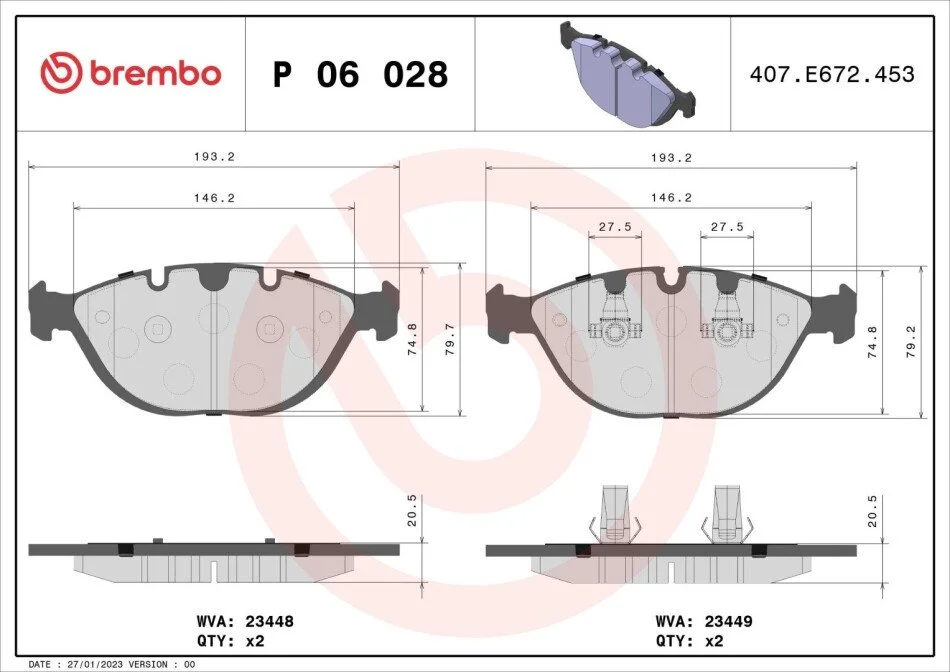 Комплект гальмівних колодок BREMBO P06028 (фото 1)