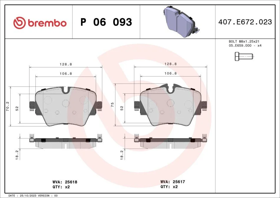 Гальмівні колодки дискові BREMBO P06 093 (фото 1)