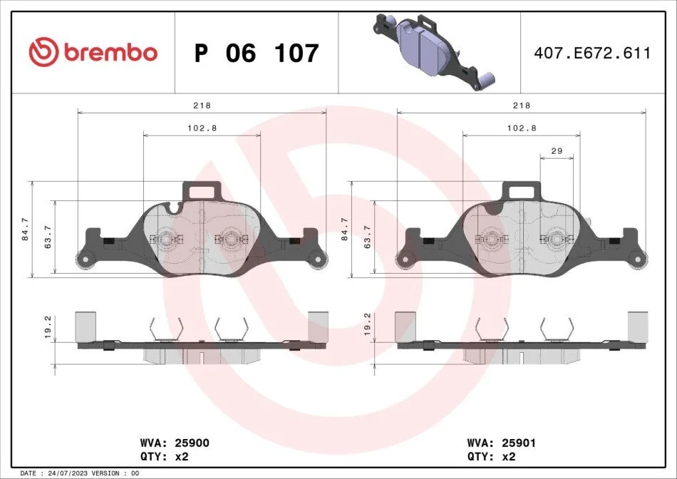 Гальмівні колодки дискові BREMBO P06 107 (фото 1)