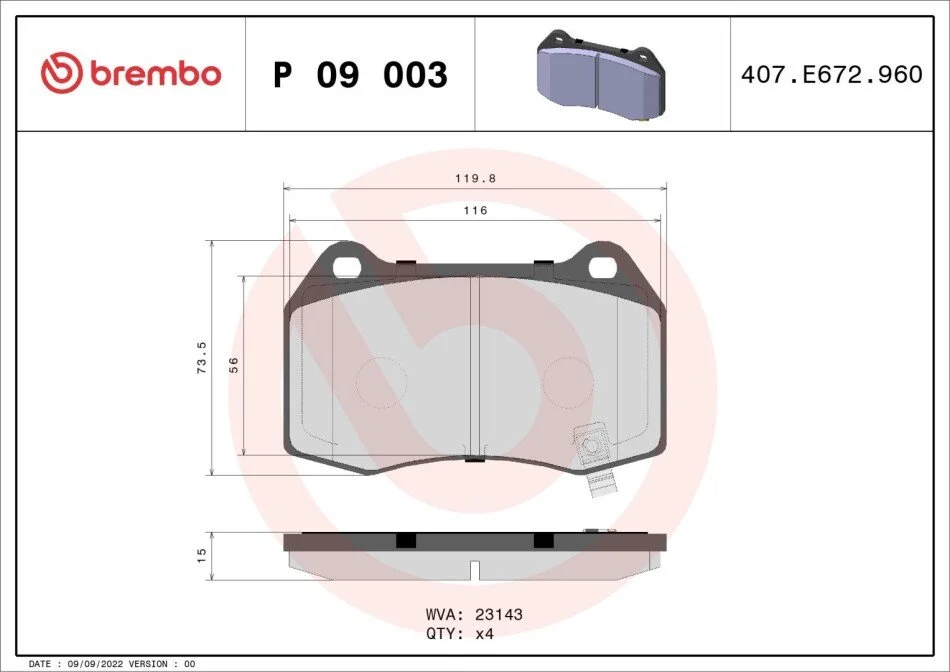 Гальмівні колодки дискові BREMBO P09 003 (фото 1)