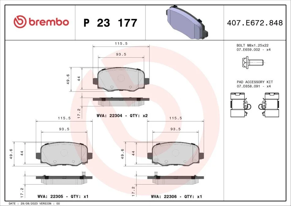 Тормозные колодки дисковые BREMBO P23 177 (фото 1)