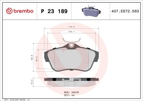 Гальмівні колодки дискові BREMBO P23 189
